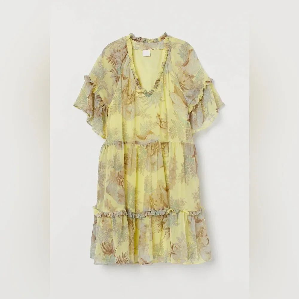 H&M Tired ruffle floral short sleeve dress size 14